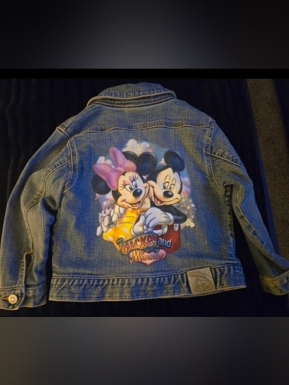 Vintage Y2K Disney Store Mickey Minnie Kids Denim Jacket Size 4 XS Collectible
